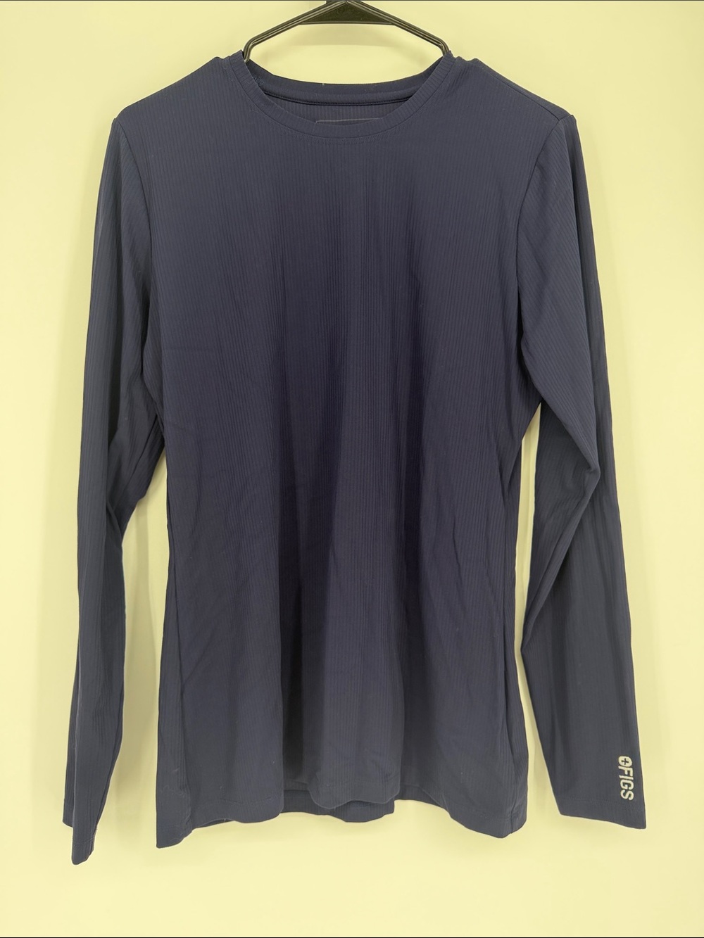 FIGS Navy Blue Ribbed Long Sleeve Underscrub Crew Neck Fitted Top Size M